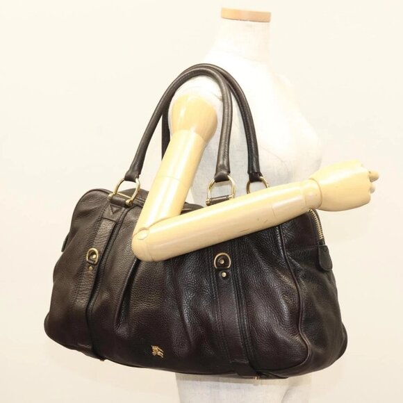 BURBERRY Shoulder Bag Leather Black Gold Auth 134105 - Picture 1 of 16